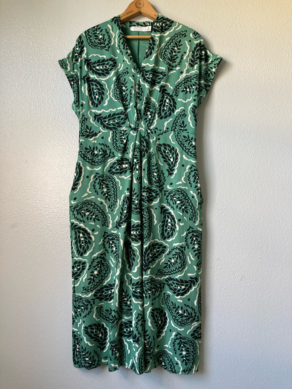 Masai Copenhagen Leaf Print Botanical Relaxed Fit dress Pockets Scandi Sz M